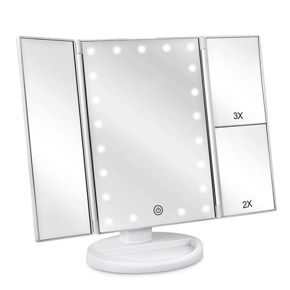 Lighted Tri-Fold Vanity Mirror with 21 LEDs