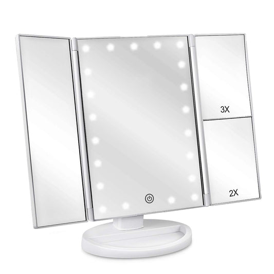 Lighted Tri-Fold Vanity Mirror with 21 LEDs