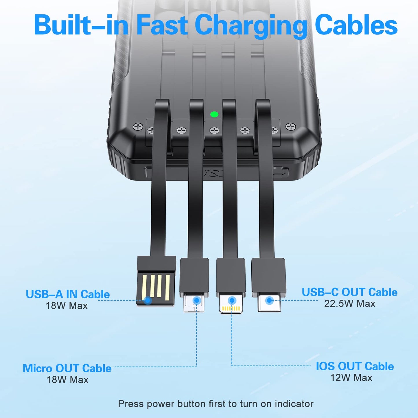 33800mAh Fast Charging Solar Power Bank with Wireless Charger And Built-in Cables