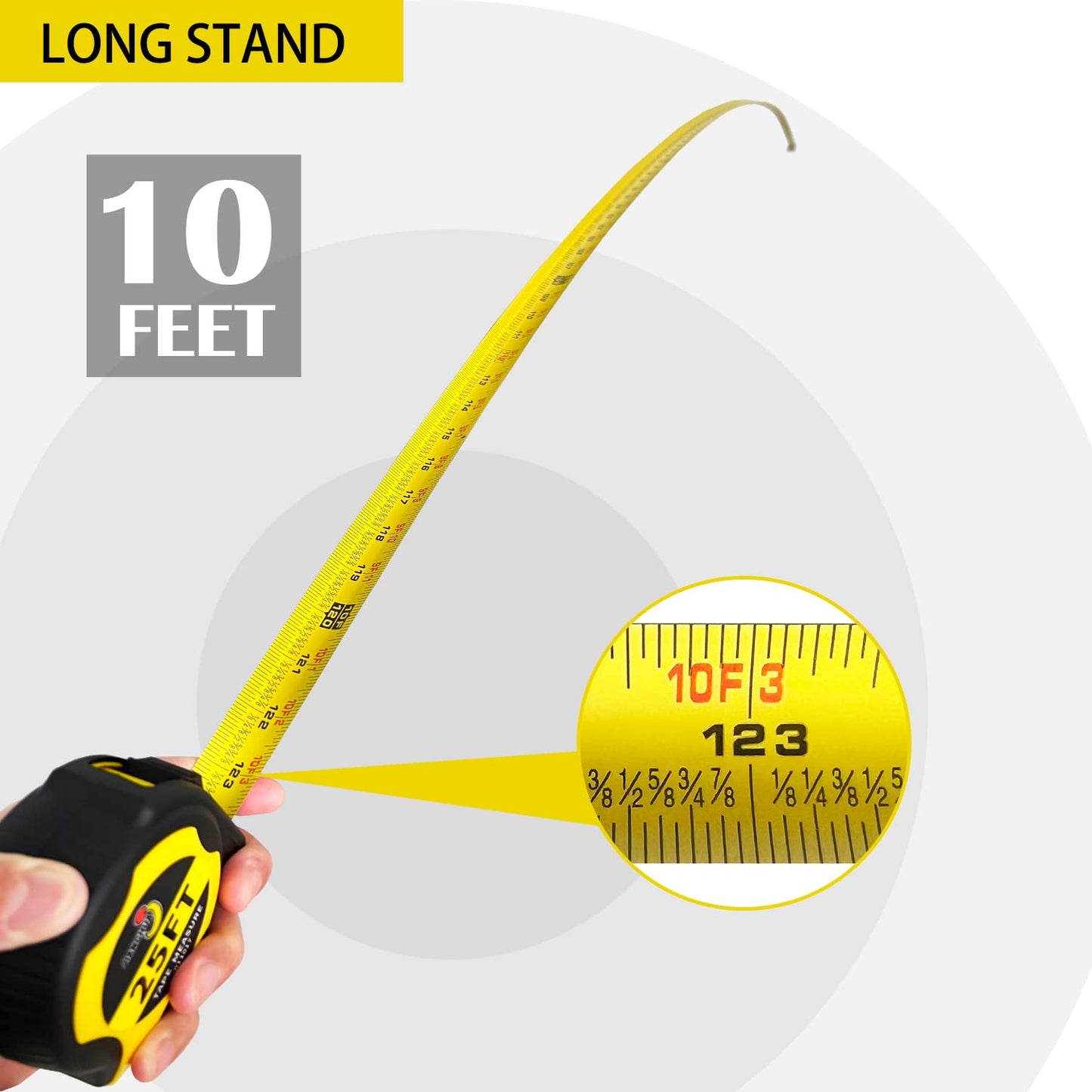 JIANGHUA Tape Measure 25FT, Retractable Measuring Tape with Fractions 1/8, Heavy-Duty Measurement Tape with Rubber Protective Casing, Both Side, Easy to Read for Construction, Carpenter, Surveyors