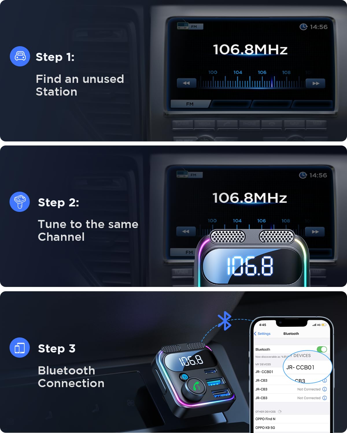JOYROOM Bluetooth FM Transmitter Car Charger