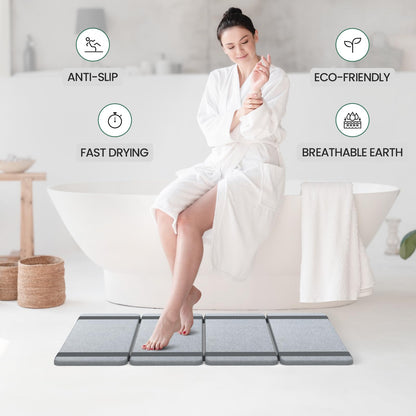 WALL QMER Foldable Stone Bath Mat, Fast Drying and Non-Slip Natural Diatomaceous Earth Mat, Multifunctional Eco-Friendly Stone Mat for Bathroom, Kitchen, 24.50" x 15.35", Light Gray