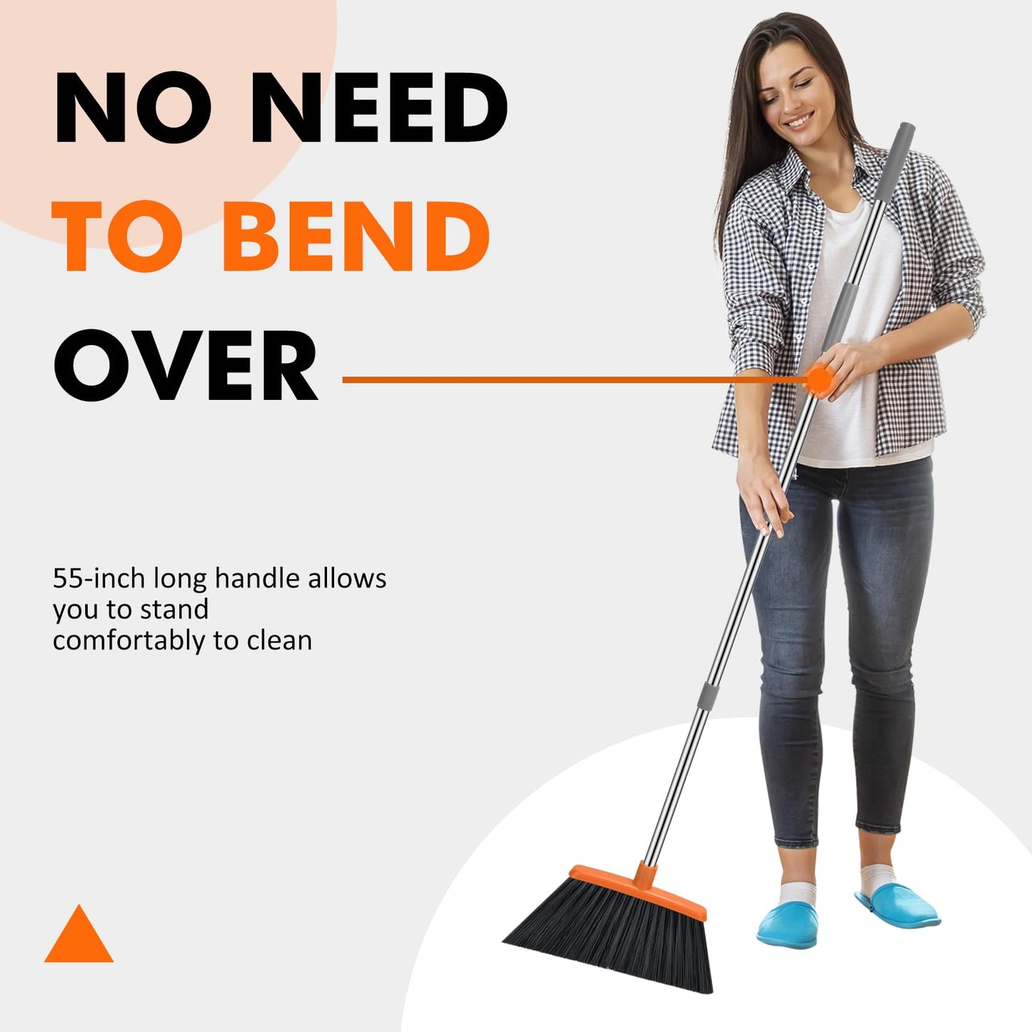 Heavy Duty Broom 55 Inch Handle, 2 Pack