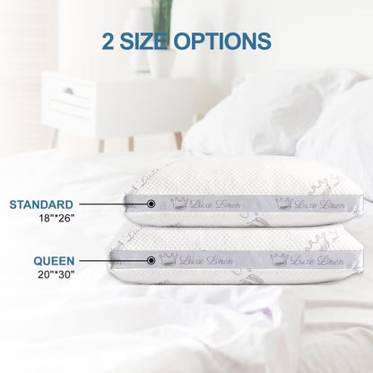 Luxe Linen Pillows Queen Size Set of 2, Shredded Memory Foam Pillows, Adjustable Bed Pillows for Sleeping, 20"x30"Organic Cotton Bed Pillows for Side, Back, Stomach Sleepers…