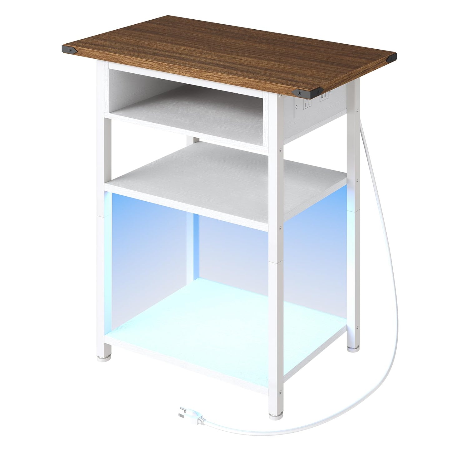 HOOBRO Slim Nightstand with Charging Station and LED