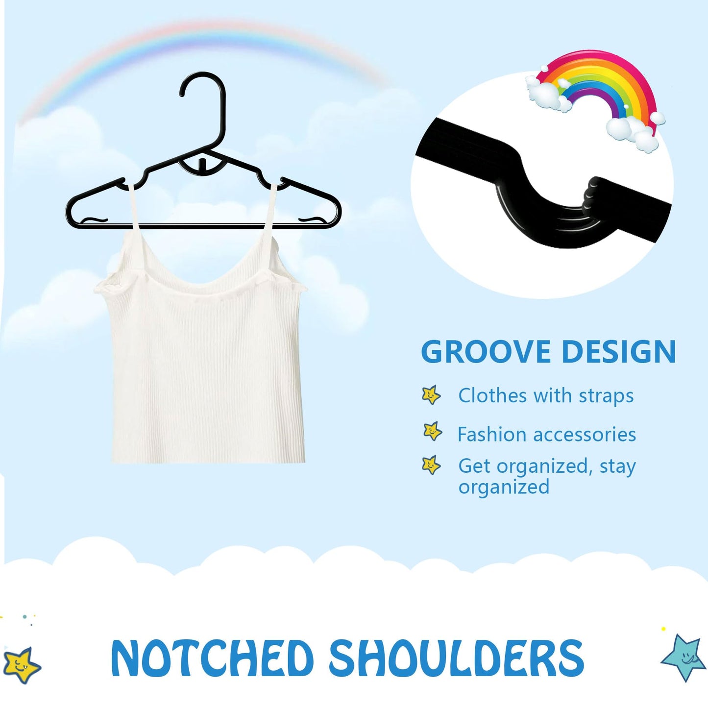 UNKU Kids Hangers 60 Pack - 11.4 Inch Baby Clothes Hangers - Non-Slip Children's Clothes Hangers for Toddler & Infant（Black, 60）