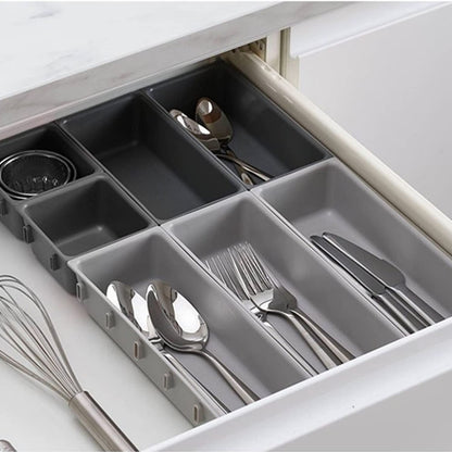 OFFSIR Junk Drawer Organizer, Kitchen Silverware Utensil Drawers Organizers and Storage, Cutlery Trays Small Plastic Holder Bins Set, Kitchen Accessories for Desk Office Bathroom Restroom