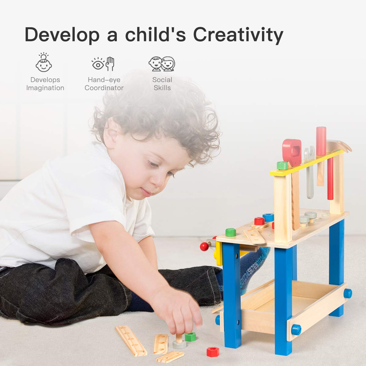 ROBUD Wooden Tool Stand Set for Kids