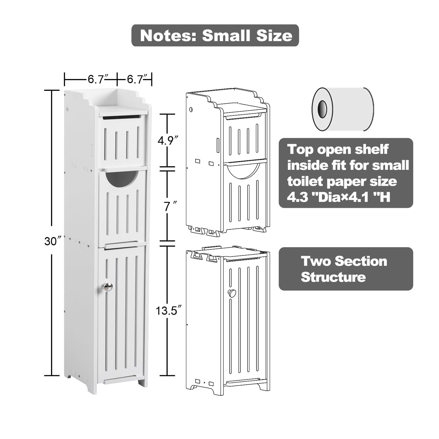 AOJEZOR Bathroom Storage Cabinet: Small Bathroom Storage Cabinet - Toilet Paper Cabinet Fit for Mega Roll - White