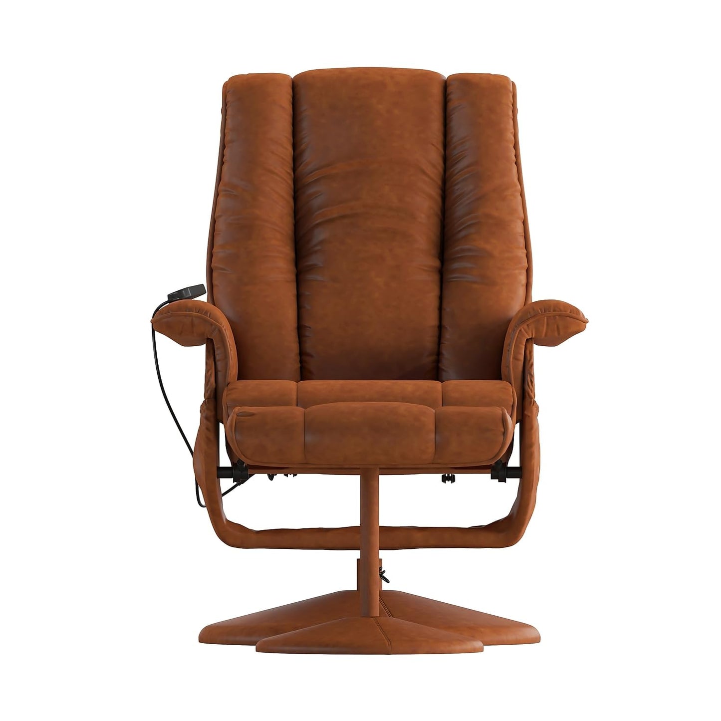 Flash Furniture Hall Massaging Heat Controlled Adjustable Recliner and Ottoman with Wrapped Base in Brown LeatherSoft