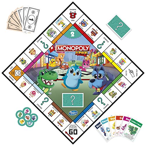 Hasbro Gaming Monopoly Junior Board Game, 2-Sided Gameboard, 2 Games in 1, Monopoly Game for Younger Kids Ages 4 and Up, Kids Games for 2 to 6 Players