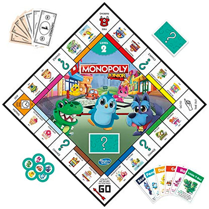 Hasbro Gaming Monopoly Junior Board Game, 2-Sided Gameboard, 2 Games in 1, Monopoly Game for Younger Kids Ages 4 and Up, Kids Games for 2 to 6 Players