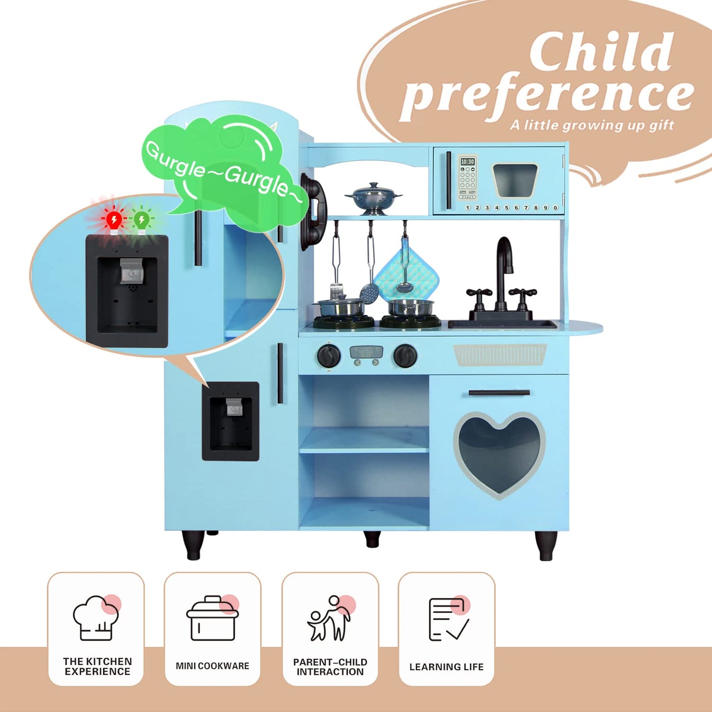 TaoHFE Toy Kitchen,Blue Kids Kitchen Playset for Kids Ages 4-8 Boys Gift Girls Play Kitchen Sets for Kids Kitchen Playset with Lights & Sounds Wooden Toy Kitchen Playset Gift Kids Kitchen Set