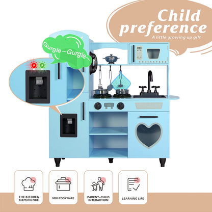 TaoHFE Toy Kitchen,Blue Kids Kitchen Playset for Kids Ages 4-8 Boys Gift Girls Play Kitchen Sets for Kids Kitchen Playset with Lights & Sounds Wooden Toy Kitchen Playset Gift Kids Kitchen Set