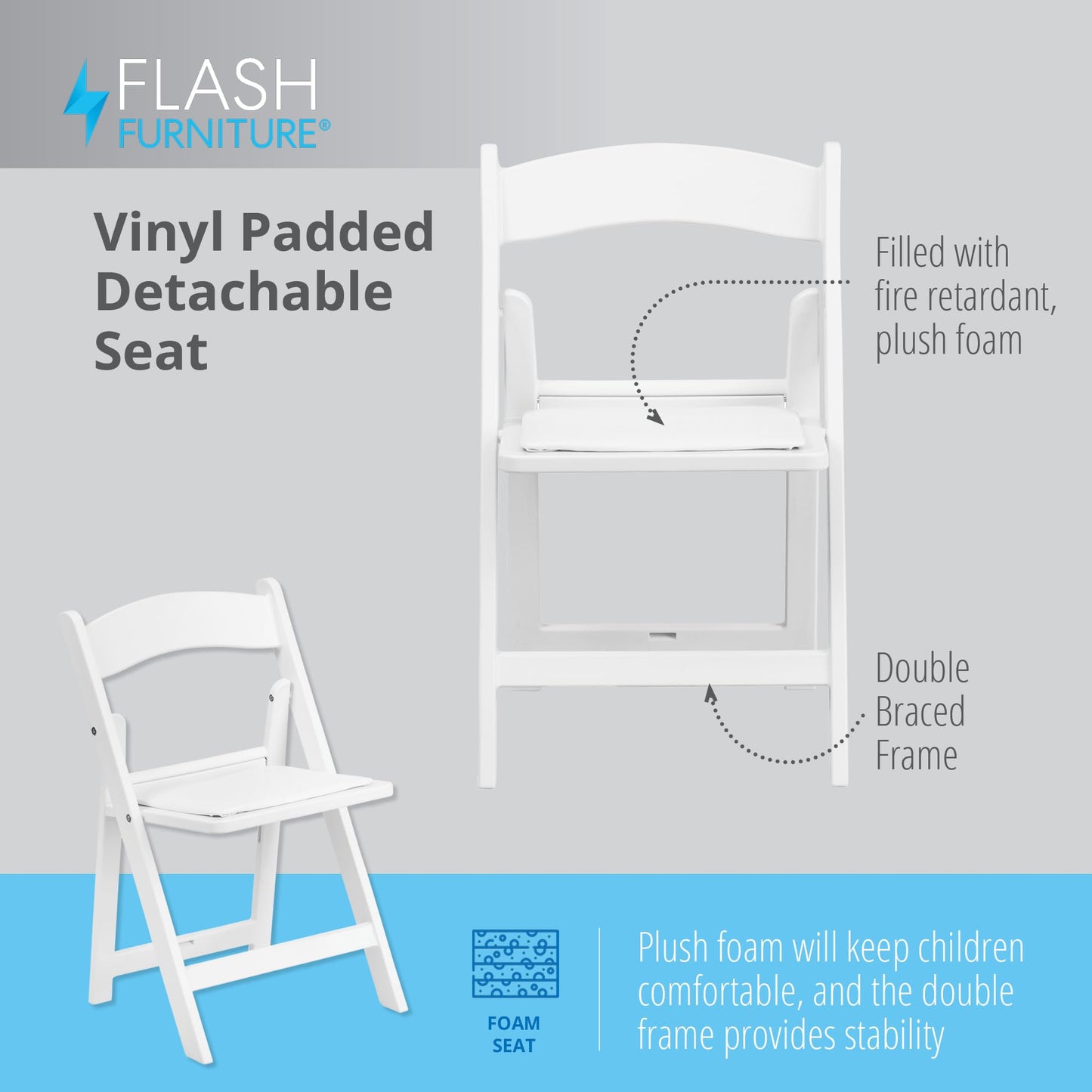 Flash Furniture Hercules Series Kids Padded Folding Chairs for Children, Children's Event Seats with 264-lb. Static Weight Capacity, Set of 10, White