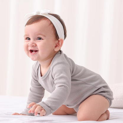Ribbed Long Sleeve Baby Bodysuit Romper, Grey