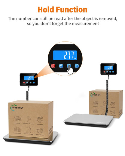 WESTHEY Shipping Scale 0.5oz-440lb High Accuracy Postal Scale, Digital Scale Weight Scale Luggage Scale for Packages Warehouse Home Small Business Pet Food Mail, Large Display Stainless Steel Panel