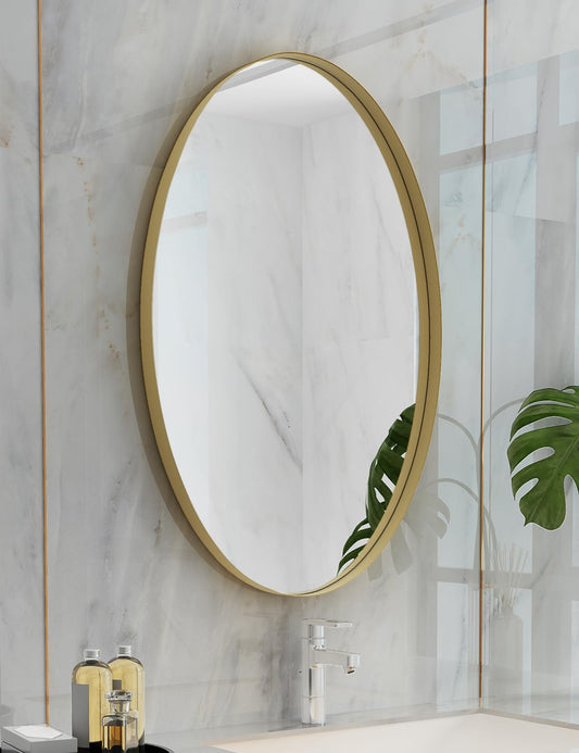 NXHOME Gold Oval Mirror for Bathroom, Matte Metal Frame Modern Circle Mirrors, Wall Mounted Entryway Decorative Farmhouse Vanity Mirror 24×36in