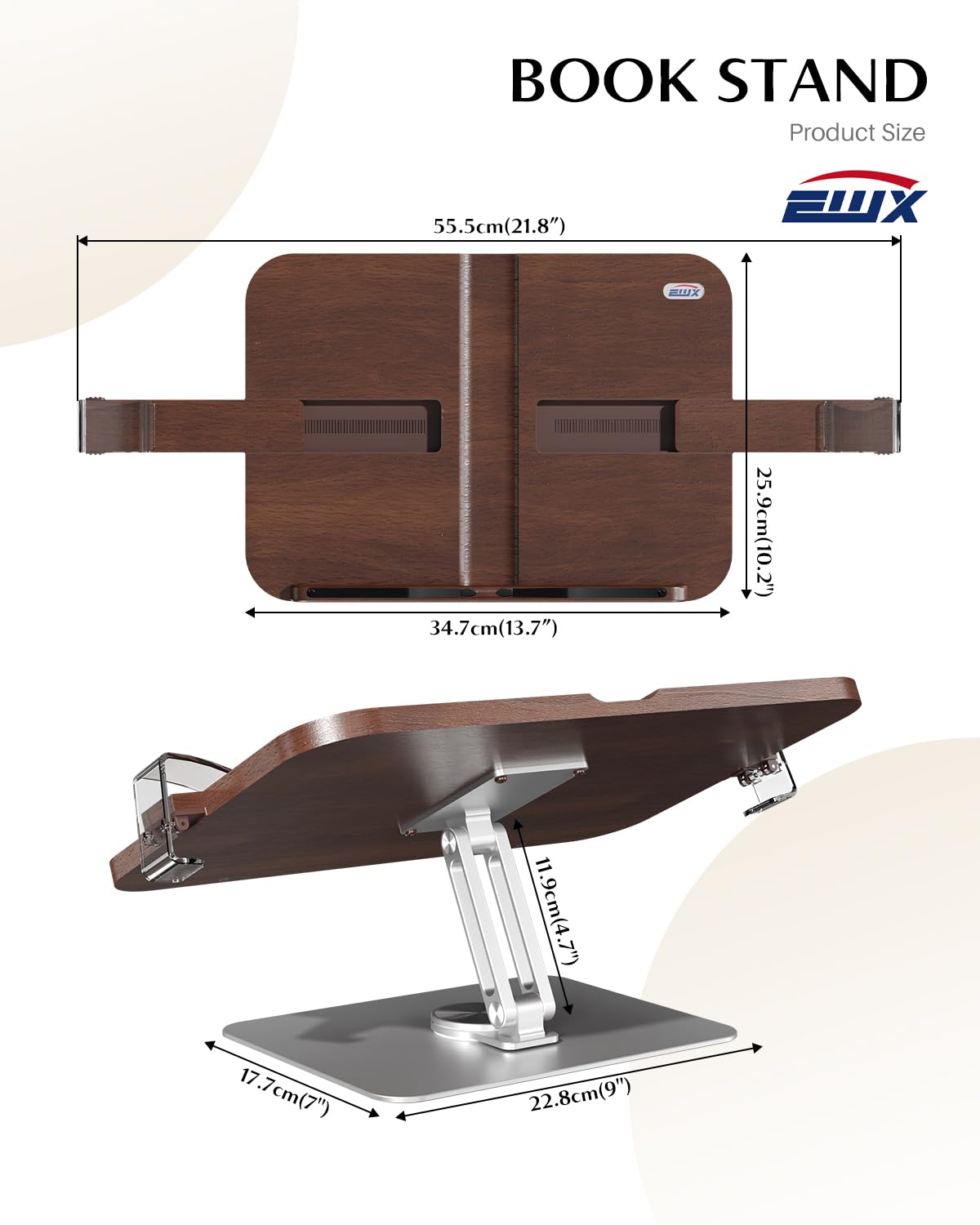 Adjustable Cookbook Stand with 360° Swivel Base