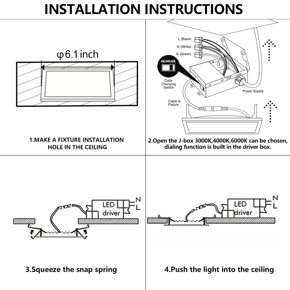 QIBANG 6 Pack Dimmable 6" LED Recessed Lights