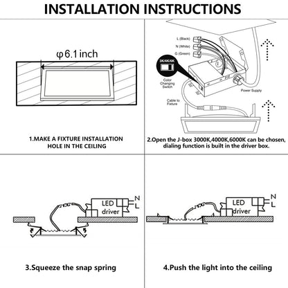 QIBANG 6 Pack Dimmable 6" LED Recessed Lights