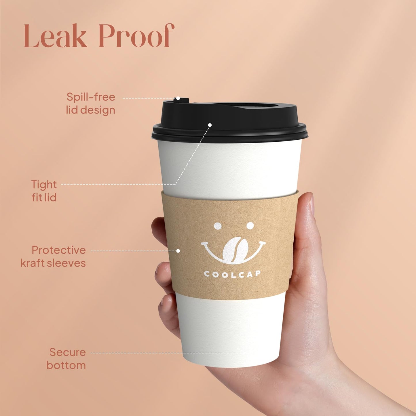 16 Oz Paper Coffee Cups with Lids - 100 Pack