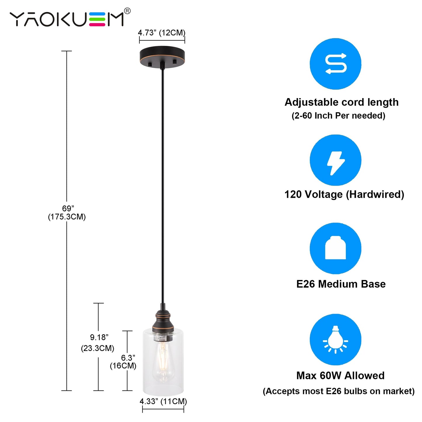 3-Pack Pendant Ceiling Lights with E26 Base