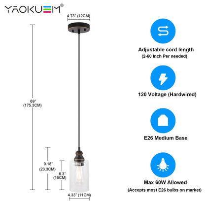 3-Pack Pendant Ceiling Lights with E26 Base