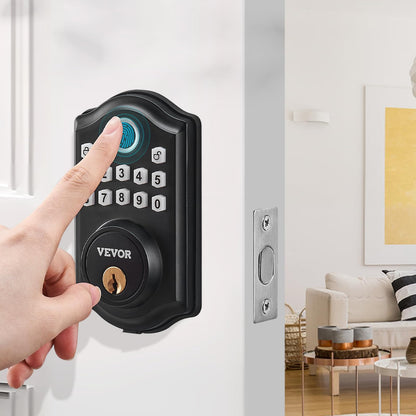 VEVOR Fingerprint Door Lock, Keyless Entry Door Lock with Fingerprint/Keypad Code/Key, Auto Lock, Anti-Peeking Password, Electronic Keypad Deadbolt with 300 Users, IP 63 Rating for Front Door