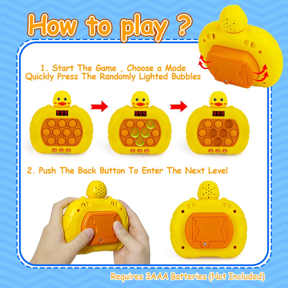 Fast Push Game, Pop Light Up Game Toys Upgraded Version with Game Clearance LED Screen, Handheld Puzzle Game Fast Push Bubble Game, Autism Sensory Toys Mini Games, Fidget Toy for Kids (Yellow Duck)