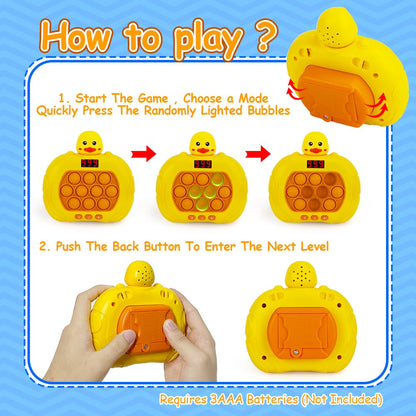 Fast Push Game, Pop Light Up Game Toys Upgraded Version with Game Clearance LED Screen, Handheld Puzzle Game Fast Push Bubble Game, Autism Sensory Toys Mini Games, Fidget Toy for Kids (Yellow Duck)