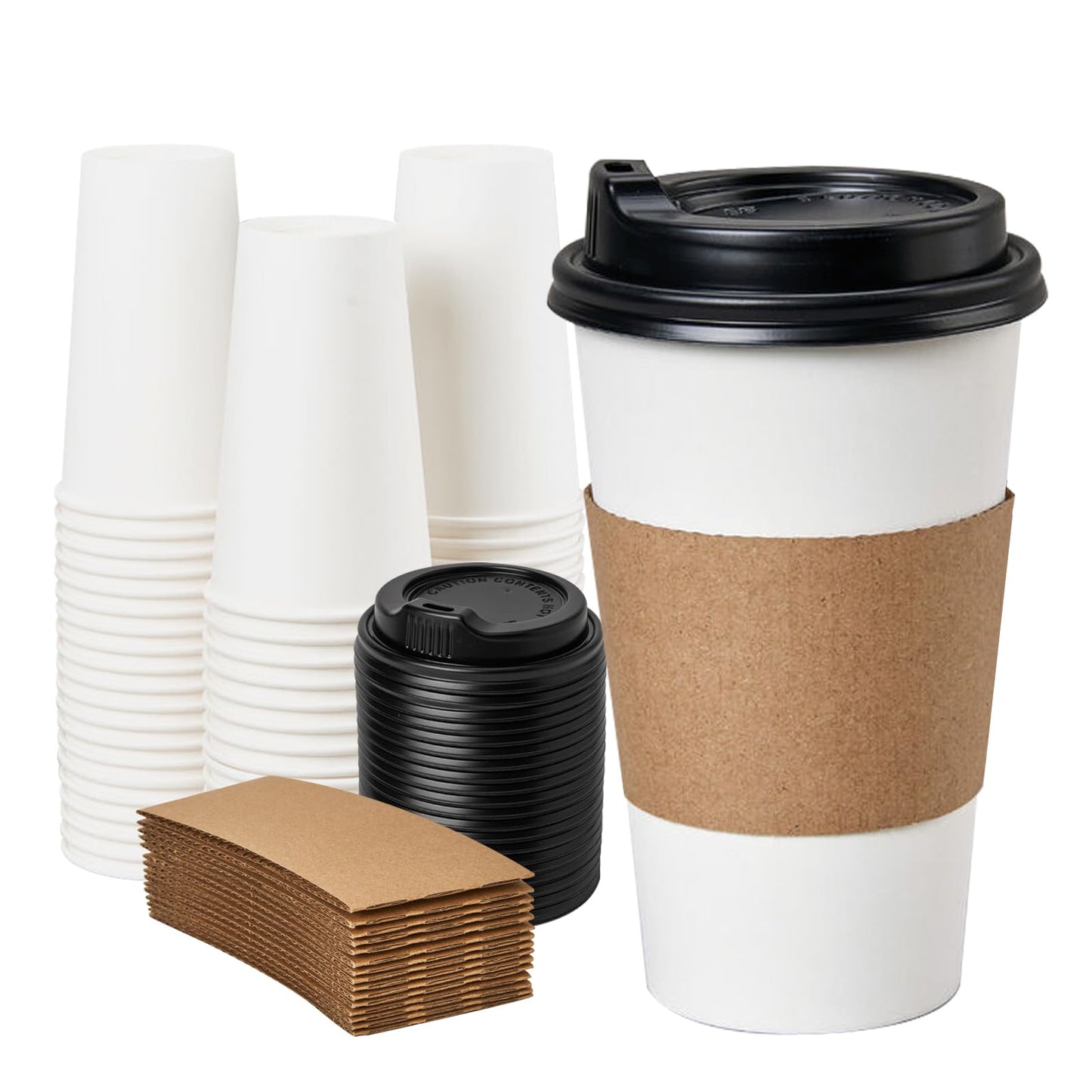 YEEHAW Coffee Cups 16 oz 100 Pack, Disposable Paper Cups with Lids and Sleeves, Hot Cups for Coffee, Hot Tea and Chocolate, Heat & Leak-proof to Go Cups for Hot Beverage in Office, Home and Cafes