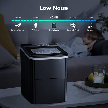 AGLUCKY Ice Makers Countertop with Self-Cleaning, 26.5lbs/24hrs, 9 Cubes Ready in 6~8Mins, Portable Ice Machine with 2 Sizes Bullet Ice/Ice Scoop/Basket for Home/Kitchen/Office/Bar/Party, Black