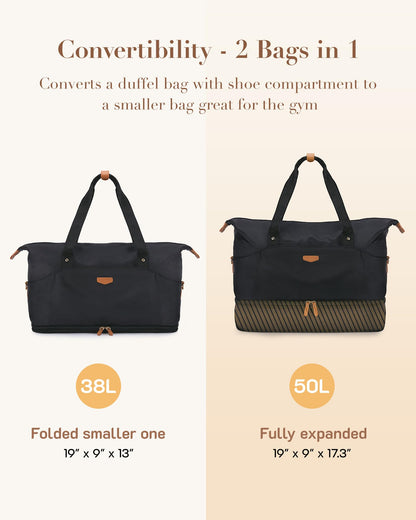 Missnine Expandable Travel Duffel Bag with Shoes Compartment