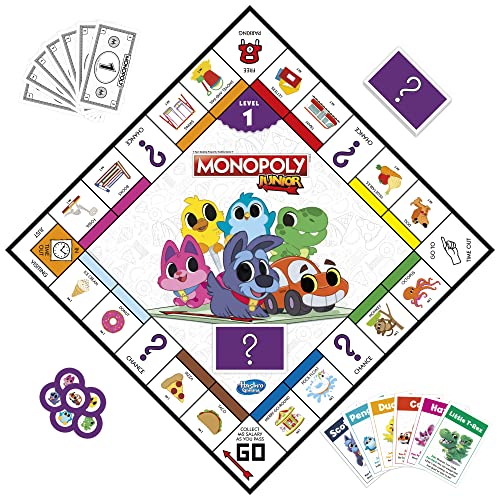 Hasbro Gaming Monopoly Junior Board Game, 2-Sided Gameboard, 2 Games in 1, Monopoly Game for Younger Kids Ages 4 and Up, Kids Games for 2 to 6 Players