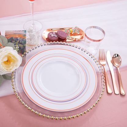 WDF 120 pieces Rose Gold Plates Disposable - Rose Gold Plastic Plates, Heavy Duty Plastic Christmas Plates 60-10.25" Dinner Plates and 60-7.5" Salad Plates Perfect for Wedding, Party