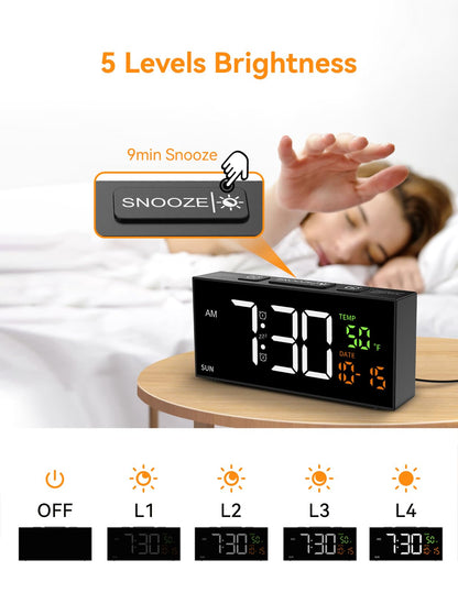 Netzu Alarm Clocks for Bedrooms, Digital Alarm Clock with Date Temperature and Weekday, Manual DST, Snooze, 2 Alarms, 4 Volumes Bedside Desk Clock for Living Room Home (Black)