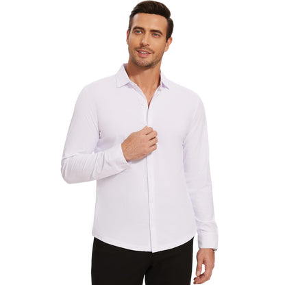 BANZHUKE Men's Long Sleeve Dress Shirt, White