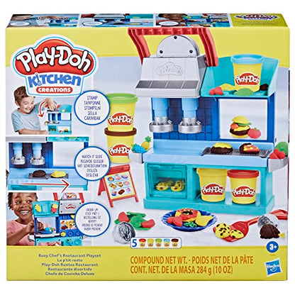 Play-Doh Kitchen Creations Busy Chef's Restaurant Playset, 2-Sided Play Kitchen Set, Preschool Cooking Toys, Kids Arts & Crafts, Ages 3+