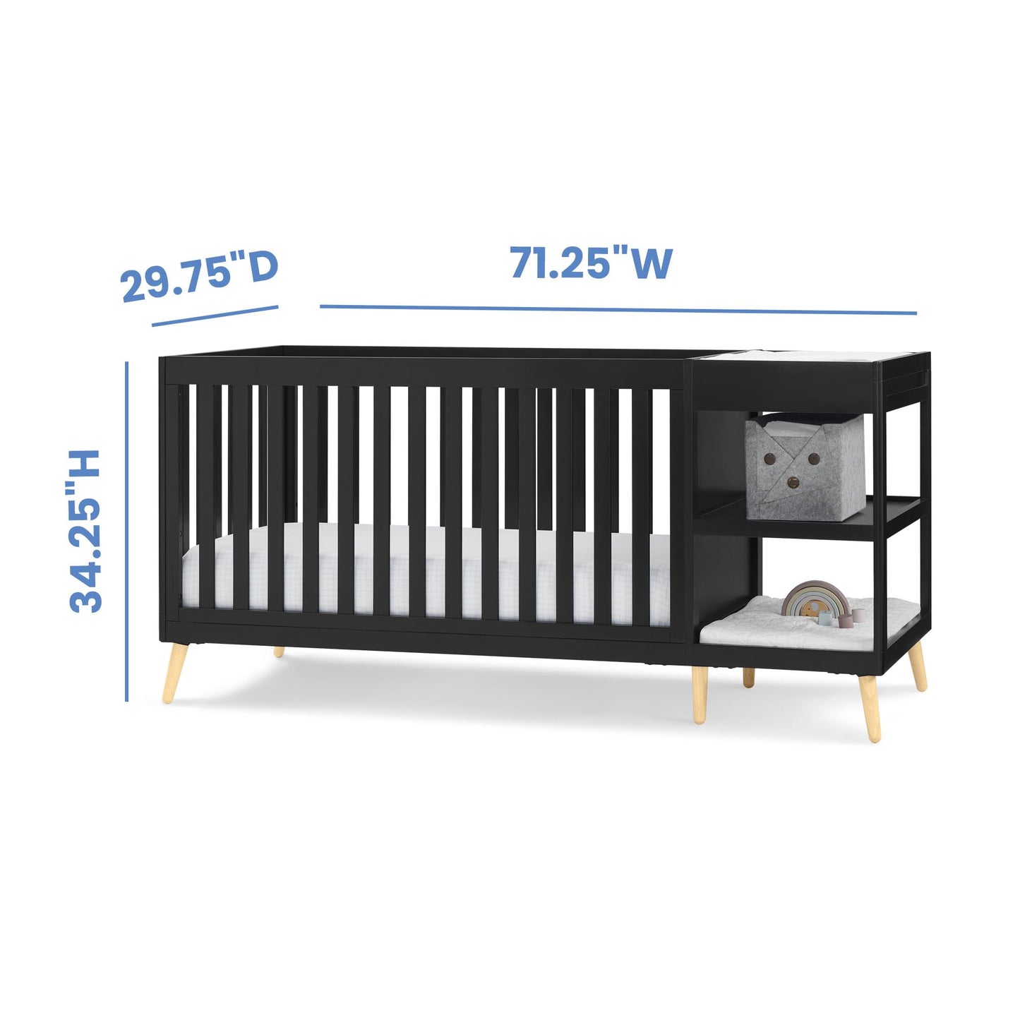 Delta Children Essex 4-in-1 Convertible Crib and Changer, Black Ebony w/Natural Knobs