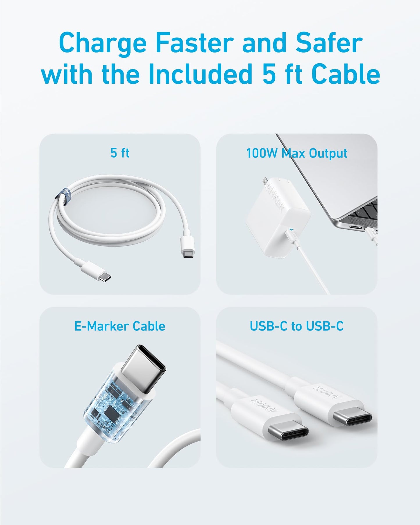 Mac Book Pro Charger, 100W USB C Charger, Anker Compact and Foldable Fast Charger for MacBook Air, Samsung Galaxy, iPad Pro, and All USB C Devices, 5 ft USB C to USB C Cable Included