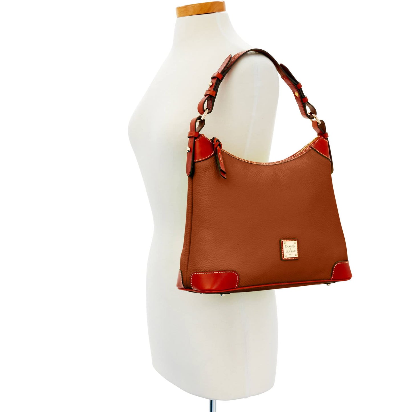 Dooney & Bourke Women's Hobo Shoulder Bag in Pebble Grain Leather, Large Handbag with Adjustable Shoulder Strap, Caramel