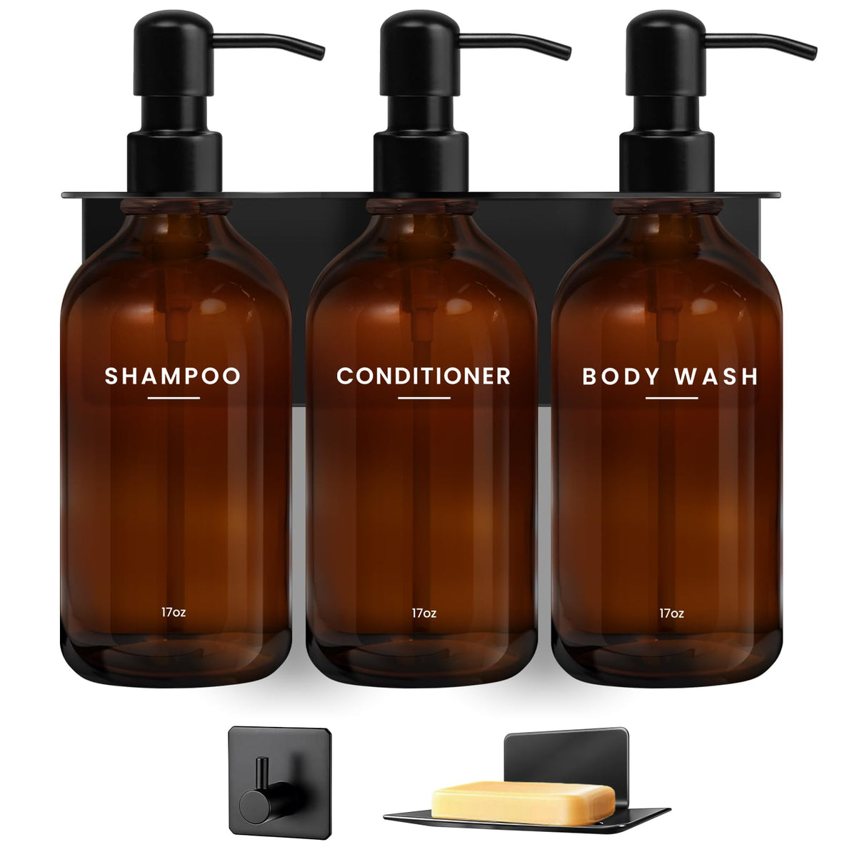 3 Pack Wall Mounted Shampoo Conditioner Dispenser Set