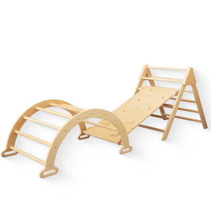 WoodenEdu Pikler Triangle Set for Baby Climbing Toy Indoor Playground for Kid, Montessori Learning Toy with Arch, Ramp, and Climbing Triangle, Indoor Outdoor Playground Climbing Toys for Toddlers