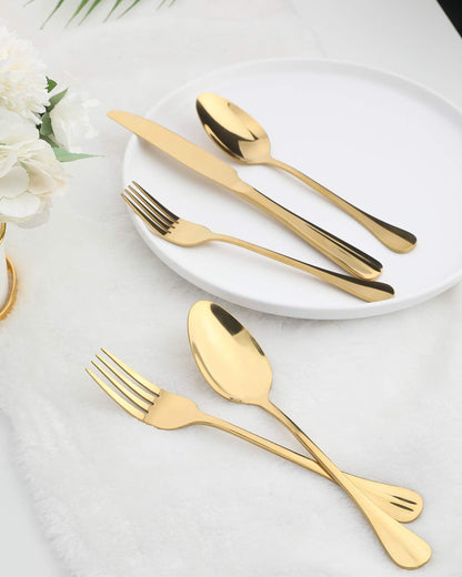 Gold Silverware Flatware Set, HF HOFTEN 45-Piece Stainless Steel Durable Cutlery Serving Set, Service for 8, Modern Elegant Design for Home/Hotel/Restaurant, Mirror Polished & Dishwasher Safe