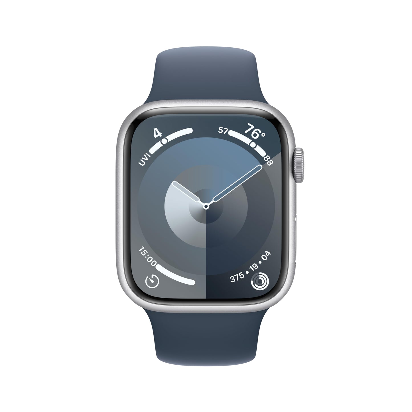 Apple Watch Series 9 [GPS 45mm] Smartwatch with Storm Blue Aluminum Case with Silver Sport Band M/L. Fitness Tracker, Blood Oxygen & ECG Apps, Always-On Retina Display