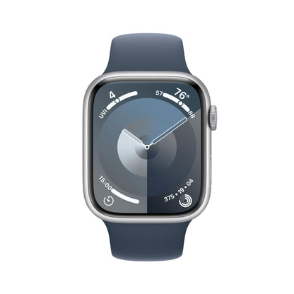 Apple Watch Series 9 [GPS 45mm] Smartwatch with Storm Blue Aluminum Case with Silver Sport Band M/L. Fitness Tracker, Blood Oxygen & ECG Apps, Always-On Retina Display