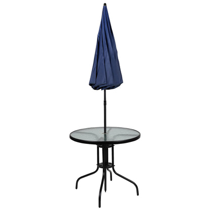 Flash Furniture Nantucket 6-Piece Patio Dining Set with Glass Table, 4 Folding Chairs, and Umbrella, Outdoor Patio Table, Chairs, Umbrella Set, Navy