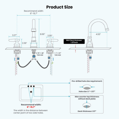 gotonovo 8 Inch Vanity Basin Faucet Dual Handle Polished Chrome Deck Mount 3 Hole Bathroom Faucet with Pop Up Drain and Water Supply Hoses Widespread Lavatory Sink Faucet Hot and Cold Mixer Tap