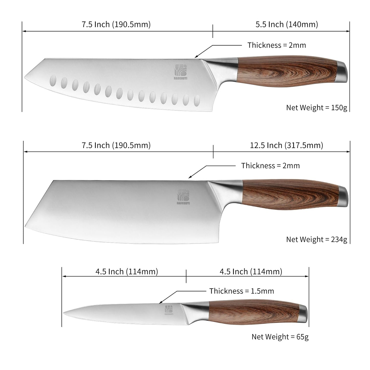 3-Piece Professional Chef Knife Set by HAOCHUYI